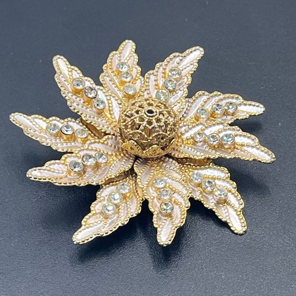 Vintage Poinsettia AB Rhinestone Spray Silver Tone Gold Tone Shiny Brooch - Picture 9 of 11